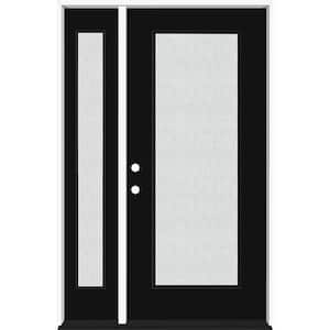 Legacy 51 in. x 80 in. Full Lite Rain Glass RHIS Primed Black Finish Fiberglass Prehung Front Door with 12 in. SL