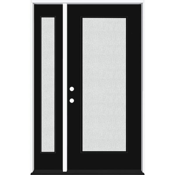 Steves & Sons Legacy 51 in. x 80 in. Full Lite Rain Glass RHIS Primed Black Finish Fiberglass Prehung Front Door with 12 in. SL