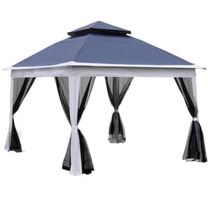 11 ft. x 11 ft. Pop Up Gazebo Canopy with Removable Zipper Netting, 2-Tier Soft Top Event Tent for Backyard, Blue