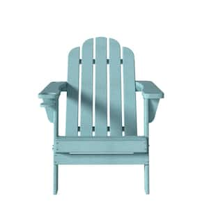 Outdoor Blue Plastic Patio Adirondack Chair with Cup Holder and Umbrella Holder (Set of 1)