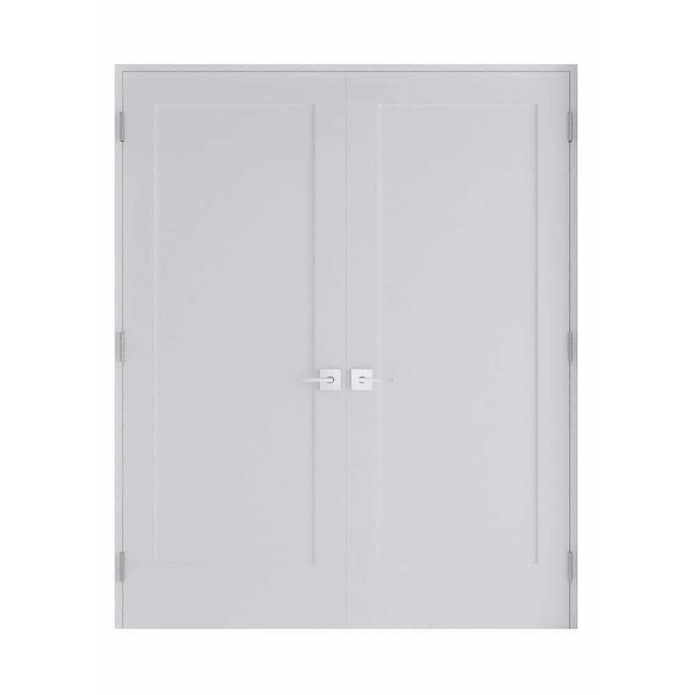 60 in. x 80 in. Solid Core White Primed Double Prehung French Door with Black Hinges