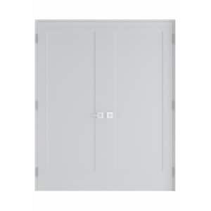 60 in. x 80 in. Bi-Parting Solid Core White Primed Composite Double Prehung French Door with Catch Ball and Black Hinges
