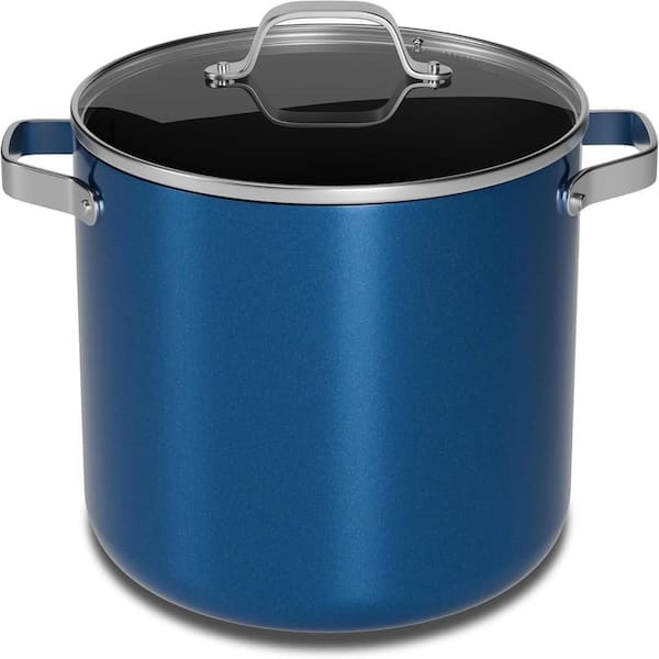 Bakken 16Qt Blue Ceramic Nonstick Stock Pot w/ Glass Lid, Stainless Handles, Oven Safe 500°F, PFAS/PTFE-Free, Blue