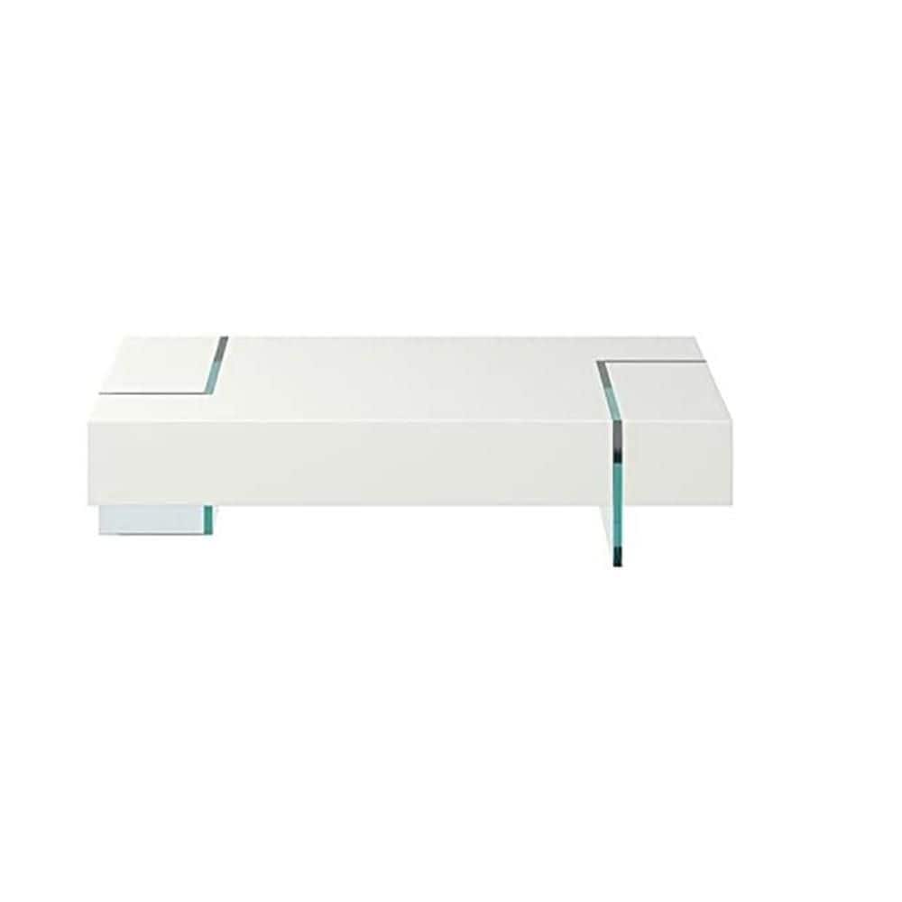 Wami 28 in. White and Clear Rectangle Glass Coffee Table