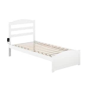Warren 38-1/4 in. W White Twin Solid Wood Frame with Footboard and Attachable USB Device Charger Platform Bed