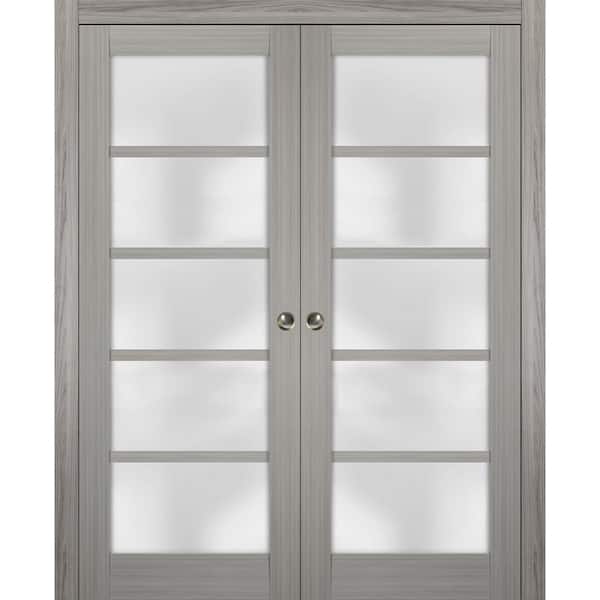 Sartodoors 48 in. x 80 in. Single Panel Gray Solid MDF Sliding Door with Double Pocket Hardware