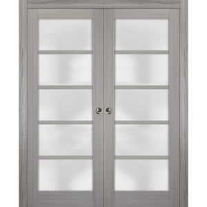 56 in. x 80 in. Single Panel Gray Solid MDF Sliding Door with Double Pocket Hardware