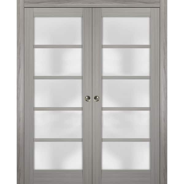 Sartodoors 72 in. x 84 in. Single Panel Gray Solid MDF Sliding Door with Double Pocket Hardware