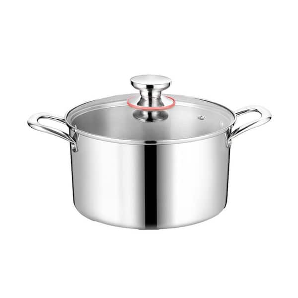 Stock Pot 6 qt. Stainless Steel Tri-Ply Pasta Soup Pot with Glass Lid, Heavy Duty Induction Cookware for Steaming