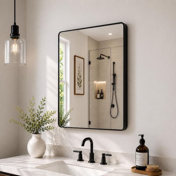 Hermitage Bath Cosy 24 in. W x 36 in. H Rectangular Framed Wall Bathroom Vanity Mirror in matte Black