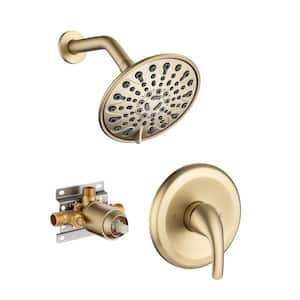 Single-Handle 6-Spray 6 in. Shower Head Round High Pressure Shower Faucet in Brushed Gold (Valve Included)