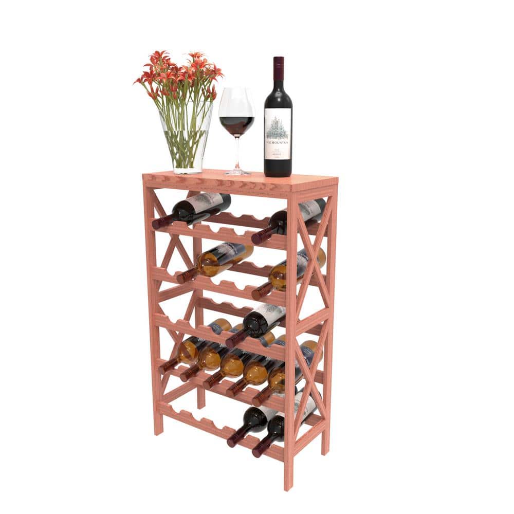 Rustic Brown 25-Bottle Solid Wood Freestanding Wine Rack