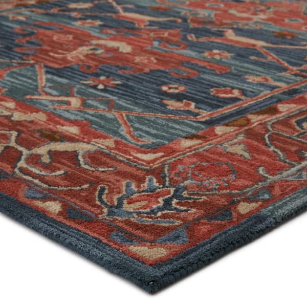 Cinnabar Red/Blue 5 ft. x 8 ft. Medallion Area Rug