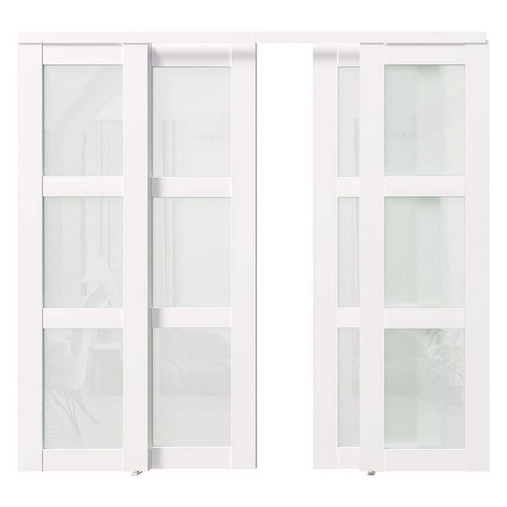 96 in. x 80 in. MDF, White Double Frosted 3-Lite Glass Assembly Required Sliding Door with All Hardware price history on PriceWatchPro