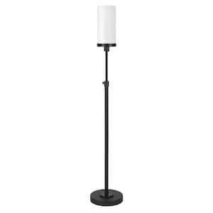 66 in. Black and White 1 1-Way (On/Off) Torchiere Floor Lamp for Living Room with Glass Drum Shade