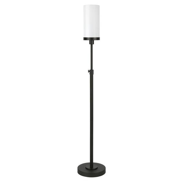 HomeRoots 66 in. Black and White 1 1-Way (On/Off) Torchiere Floor Lamp for Living Room with Glass Drum Shade
