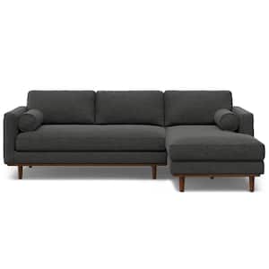 Morrison 102 in. Straight Arm Mid-Century Modern Woven-Blend Fabric L-Shaped Wide Sofa in. Charcoal Grey