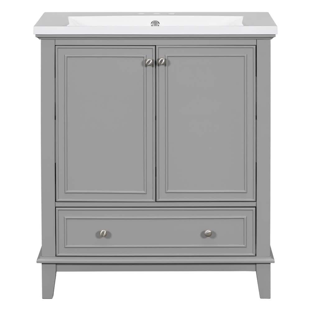 30 in. W x 18 in. D x 34.8 in. H Single Sink Freestanding Bath Vanity in Grey with White Ceramic Top price history on PriceWatchPro