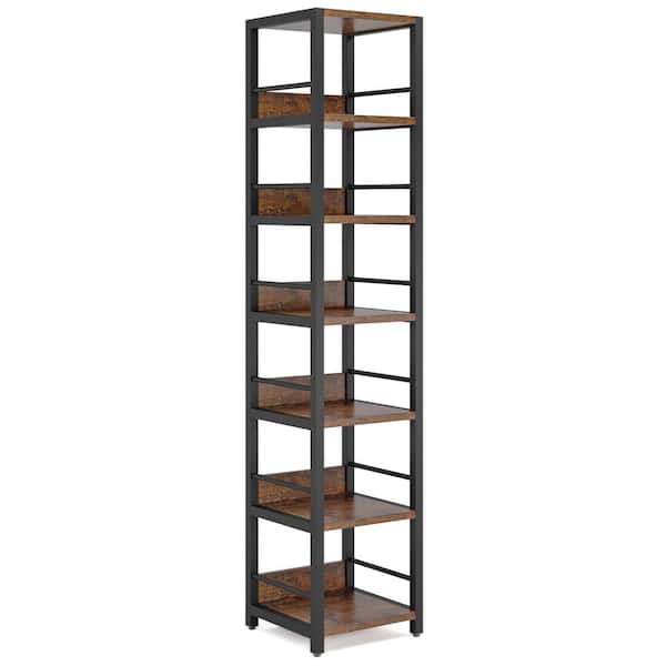 TRIBESIGNS WAY TO ORIGIN Frailey 75 in. Tall Brown Wood 6-Shelf Etagere Bookcase with Metal Frame, Corner Shelf Bookshelf for Small Space
