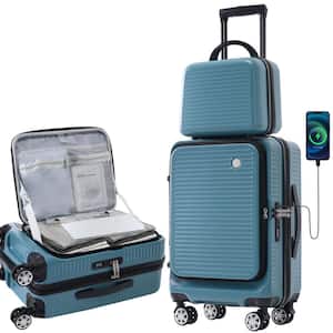 2-Piece Blue ABS Hardshell Spinner 20 in. Luggage Set with Portable Carrying Case, TSA Lock, Front Pocket, USB Port