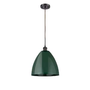 Plymouth Dome 1-Light Oil Rubbed Bronze Cone Pendant Light with Green Metal Shade