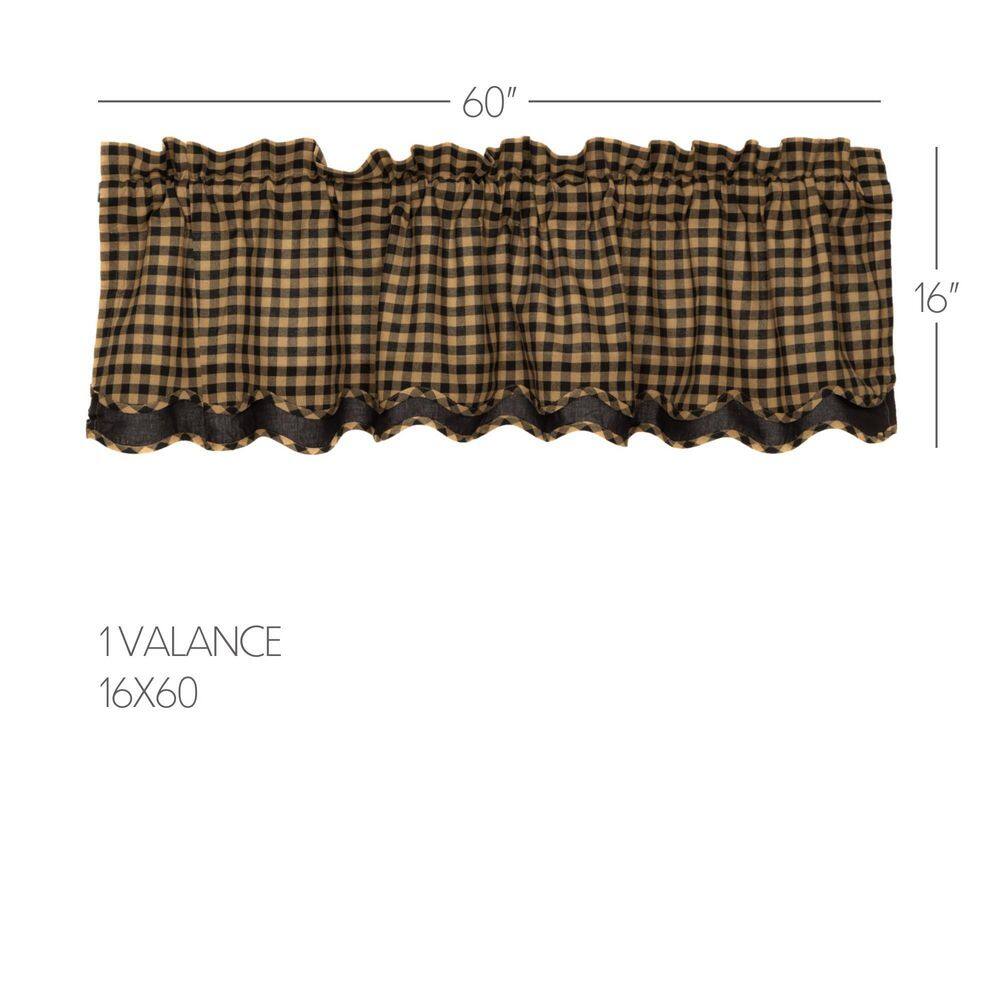 Black Check Cotton Scalloped Layered Valance 16x60