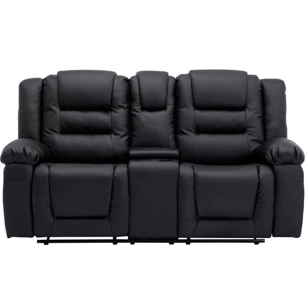 Furniture of America Dacious 81.25 in. Gray and Black Faux Leather 2-Seat Loveseat with Cup Holders and USB Charger