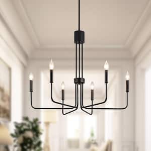6-Light Black Traditional Hanging Candlestick Chandelier Adjustable Linear Chandelier for Dining Room Living Room