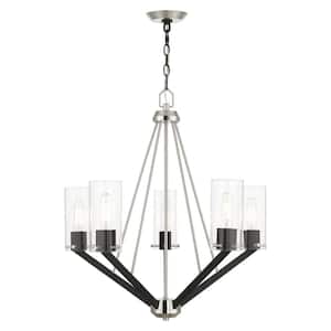 Beckett 5-Light Brushed Nickel and Black Chandelier with Clear Square Glass