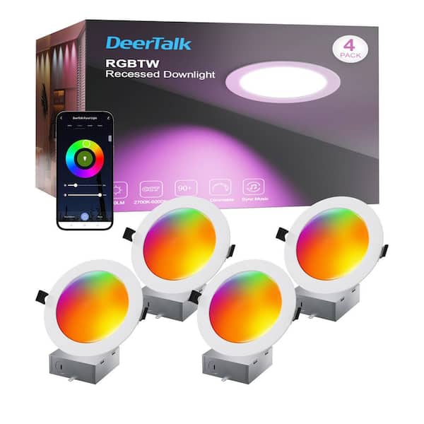 6 in. Smart RGB and CCT Slim Canless downlight Smart WIFIandBluetooth Compatible with Alexa/Google Assistant, 4Pack