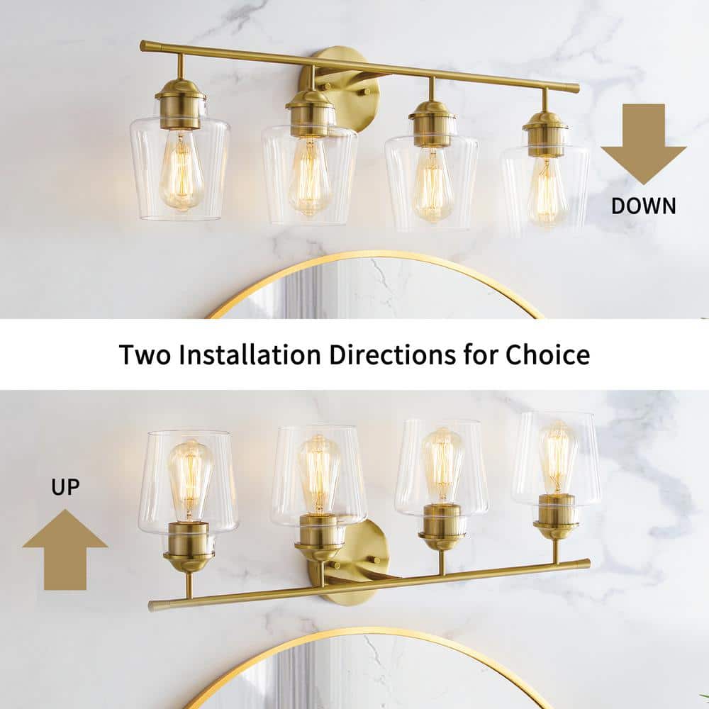 Antique Brass 4-Light Dimmable Vanity Light with Clear Glass Shades