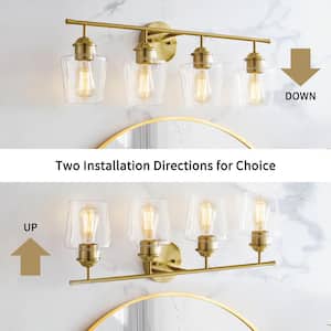 30.25 in. 4-Light Antique Brass Vanity Light with Clear Glass Shade