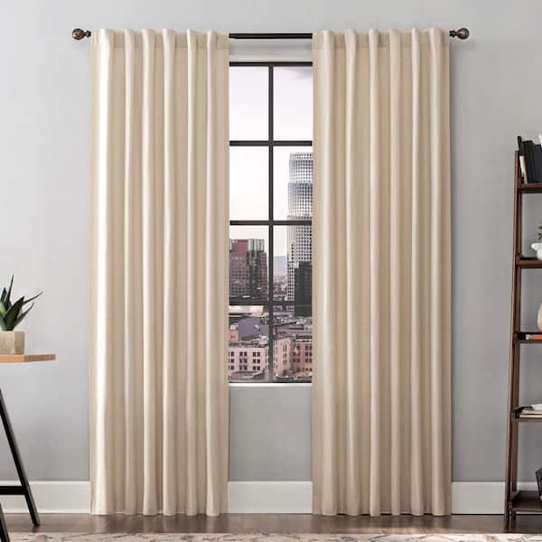 SCOTT LIVING Renato Ecru Linen 50 in. W x 84 in. L Back Tab Panel Light Filtering Curtain