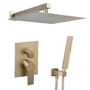 Ursula Single-Handle 2-Spray Square High Pressure 12 in. Shower Faucet in Brushed Gold (Valve Included)