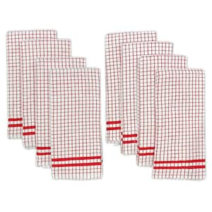 Hampton Red Checkered Cotton Blend Kitchen Towel Set of 8