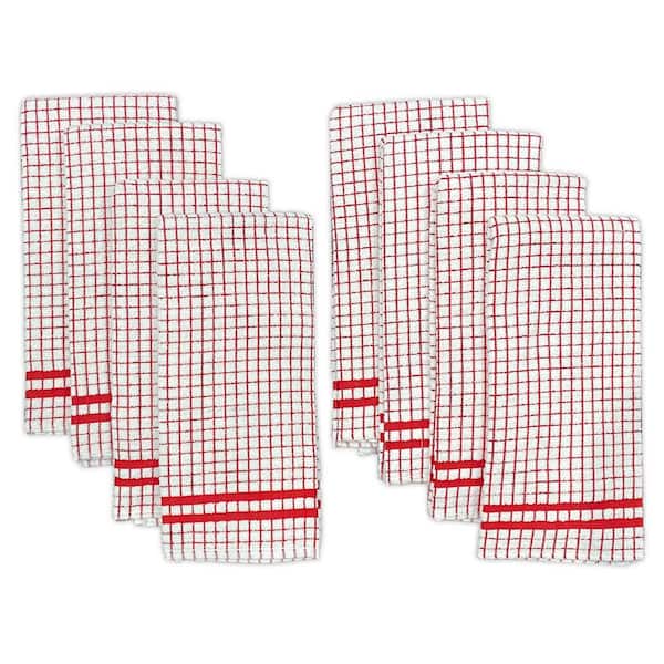 Lintex Hampton Red Checkered Cotton Blend Kitchen Towel Set of 8