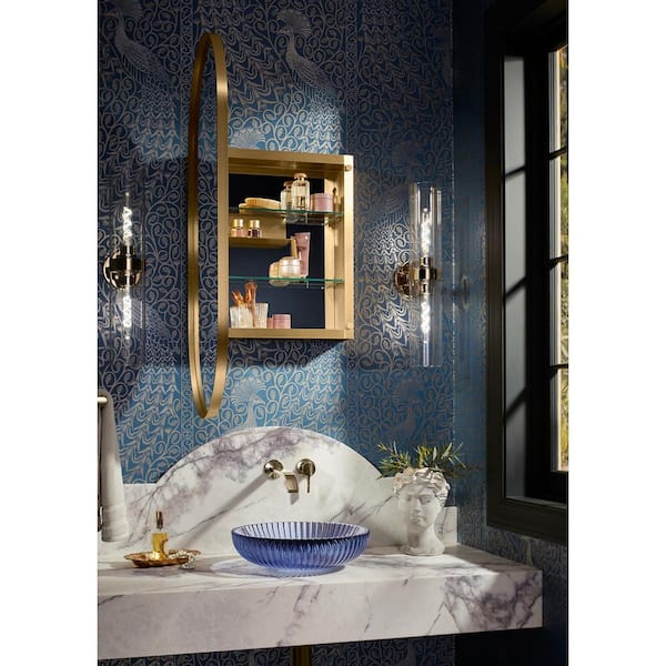 KOHLER Verdera 20 in. W x 40 in. H Capsule Oval Framed Medicine Cabinet with Mirror in Moderne Brushed Gold