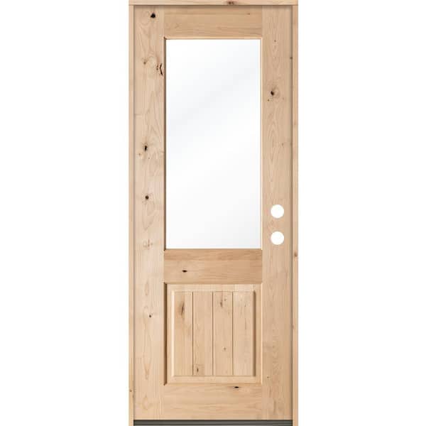 Rustic 36 in. x 96 in. Knotty Alder Left-Hand/Inswing VG Half-Lite Clear Glass Unfinished Wood Prehung Front Door