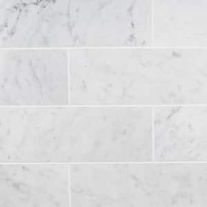 White Carrara 4 in. x 12 in. x 9mm Polished Marble Subway Tile (30 pieces / 10 sq. ft. / box)
