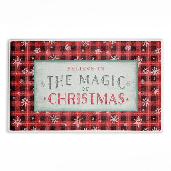Magic of Christmas Red Plaid 18 in. x 30 in. Red Plaid Polyester Blend Rectangle Bath Mat