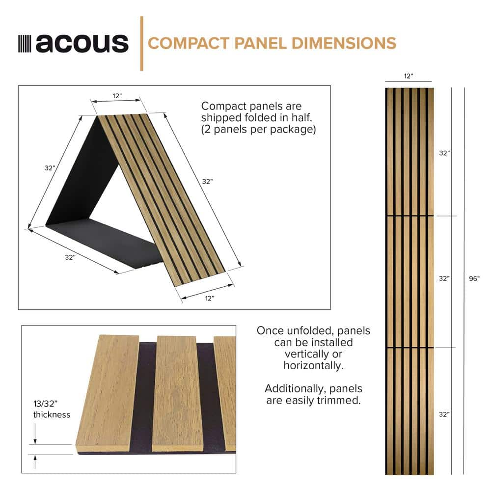 Foldable Light Oak 12'' x 96'' Wall Panels with Horizontal Slats