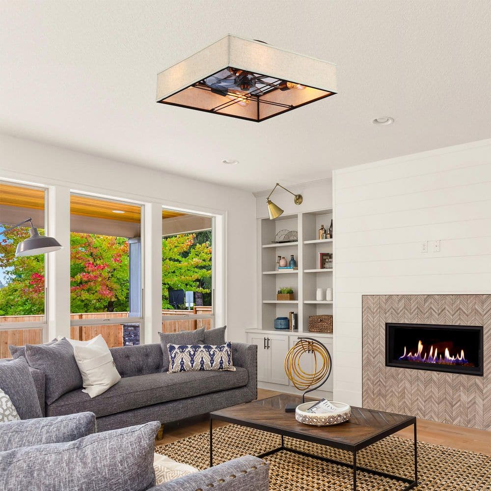 16.6 in. Fabric and Balck PC Blades Flush Mount Standard Modern Ceiling Fan With Lights, Remote, DC Motor(No Bulbs)-4E26 price history on PriceWatchPro