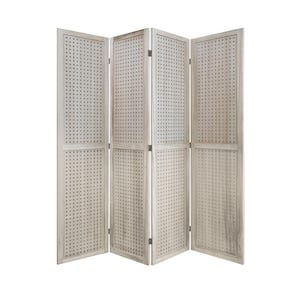 Natural Wood 4-Panel Room Divider 5.6 ft.Pegboard Display Wooden Folding Privacy Screen for Home Indoor