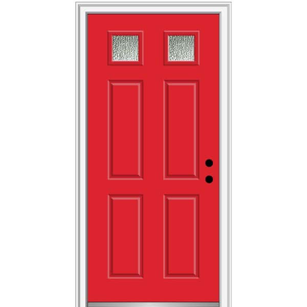MMI Door 30 in. x 80 in. Left-Hand/Inswing Rain Glass Red Saffron Fiberglass Prehung Front Door on 4-9/16 in. Frame