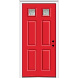 32 in. x 80 in. Left-Hand/Inswing Rain Glass Red Saffron Fiberglass Prehung Front Door on 6-9/16 in. Frame