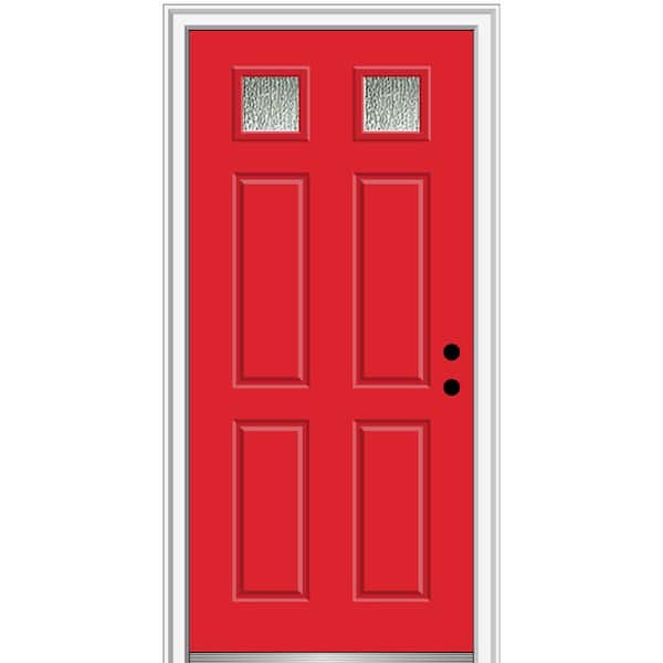 MMI Door 36 in. x 80 in. Left-Hand/Inswing Rain Glass Red Saffron Fiberglass Prehung Front Door on 4-9/16 in. Frame
