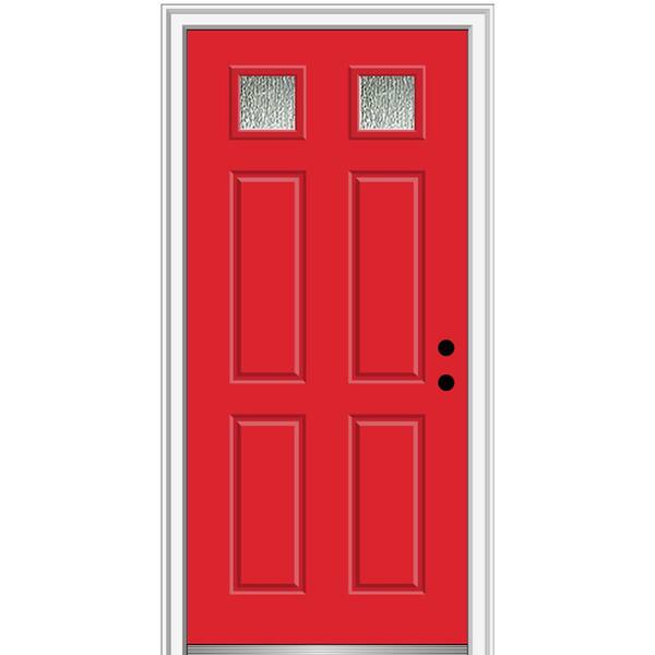 MMI Door 36 in. x 80 in. Left-Hand/Inswing Rain Glass Red Saffron Fiberglass Prehung Front Door on 6-9/16 in. Frame