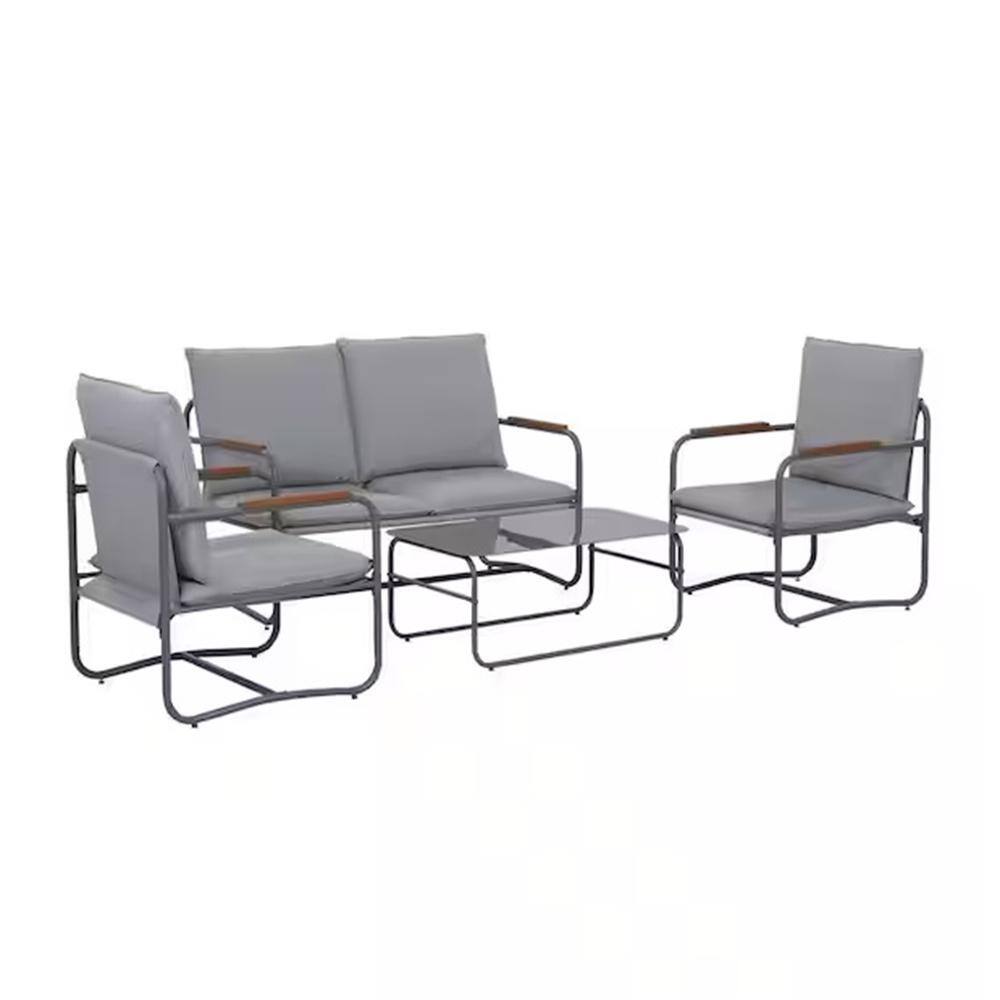 Outdoor Deep Seating Conversation Sofa Set, Gray of 4-Piece Metal Outdoor S