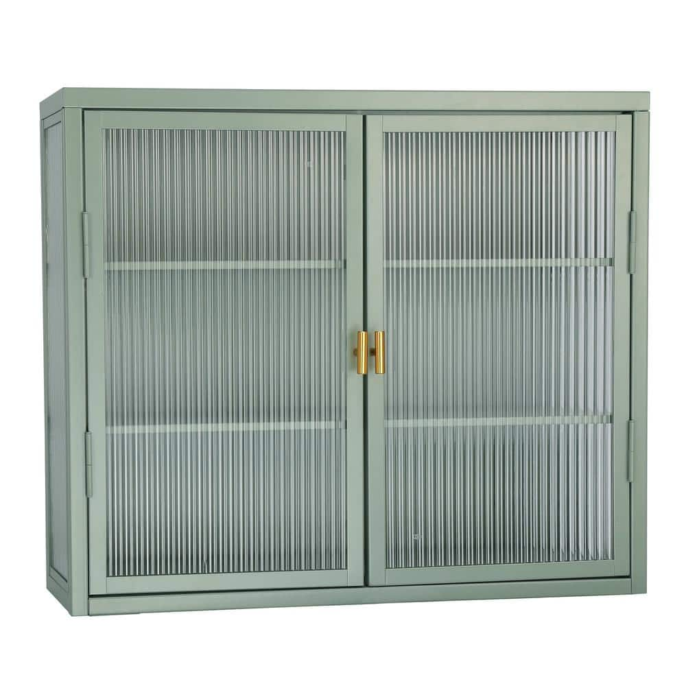 9.10 in. W x 27.60 in. D x 23.60 in. H Bathroom Storage Wall Cabinet in Mint Green,Double Glass Door,Detachable Shelves -  Siavonce, W1673123583