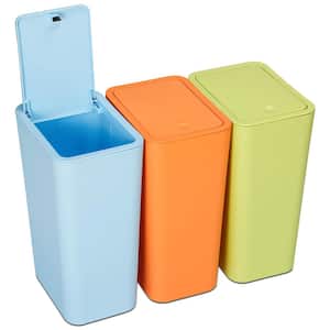 2.6 Gal. Orange, Green and Blue Small Rectangular Plastic Household Trash Can with Lid (3-Pack)